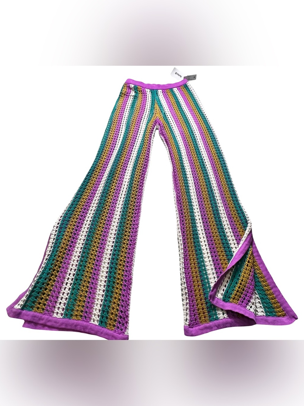 Hurley Crochet Beach Pants Striped purple Mesh Cover Up Wide Leg Women’s medium - Picture 2 of 11